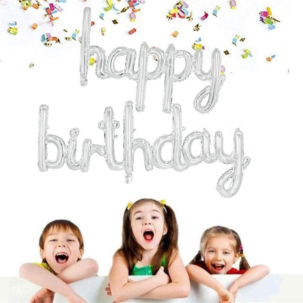 Set 10 Baloane din Folie Metalizata, Flippy, Figurine Litere, Model Scris de Mana Happy Birthday, Tema Aniversare, 40 cm, Ambalaj Individual, Pai Inclus, Umflare cu Aer sau Heliu, Argintiu [4]