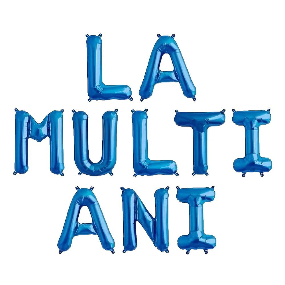 Seturi Baloane Folie - Set 10 Baloane din Folie Metalizata, Flippy, Figurine Litere, Model La multi ani, Tema Aniversare, 40 cm, Ambalaj Individual, Pai Inclus, Umflare cu Aer sau Heliu, Albastru