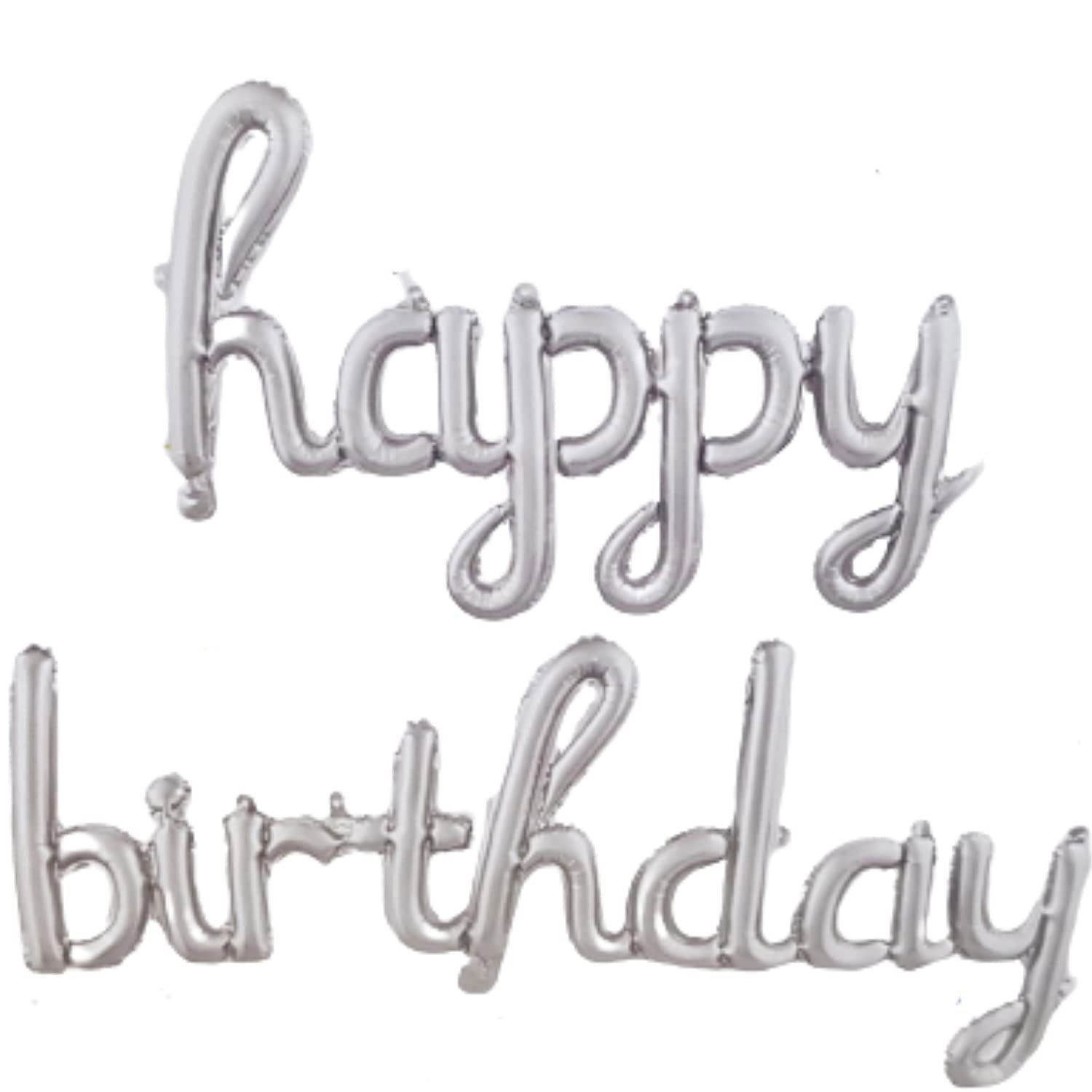 Set 10 Baloane din Folie Metalizata, Flippy, Figurine Litere, Model Scris de Mana Happy Birthday, Tema Aniversare, 40 cm, Ambalaj Individual, Pai Inclus, Umflare cu Aer sau Heliu, Argintiu [5]