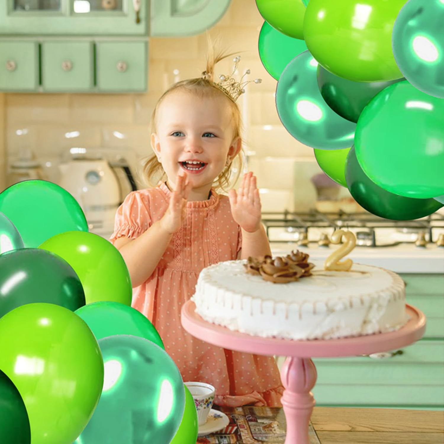 Set 10 Baloane din Latex Chrome, Flippy, Model Party, 23 cm, Diferite Nuante Verde, 2.2 g [3]