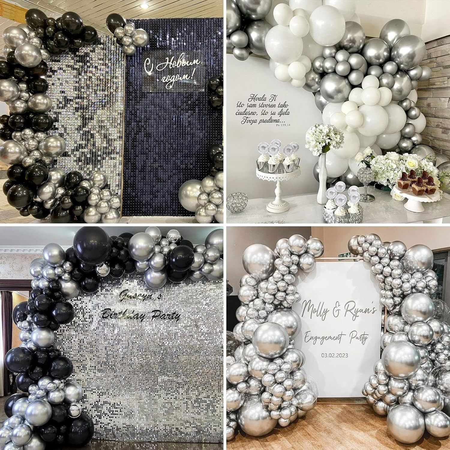 Set 10 Baloane din Latex Chrome, Flippy, Model Party, 13 cm, Silver, 1 g [7]