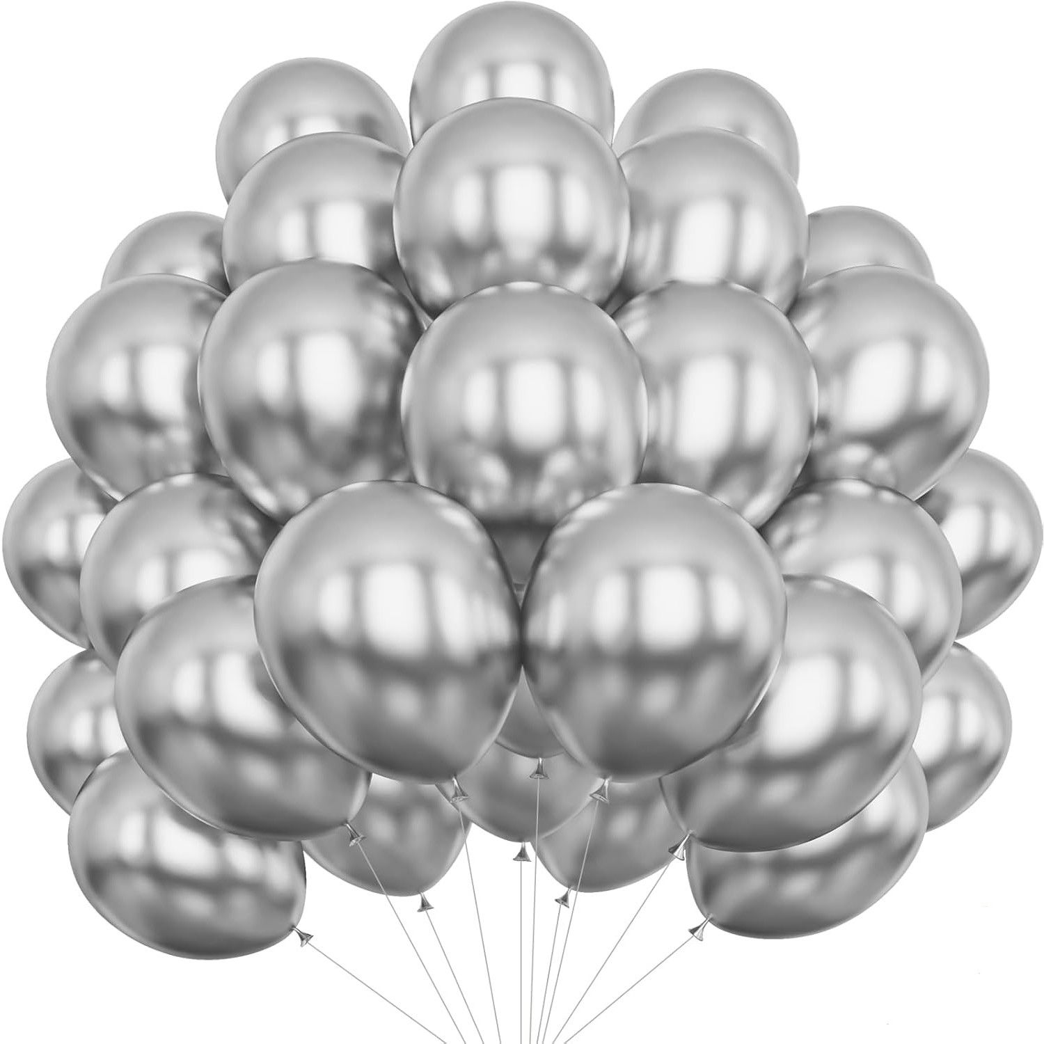 Baloane Latex - Set 10 Baloane din Latex Chrome, Flippy, Model Party, 13 cm, Silver, 1 g