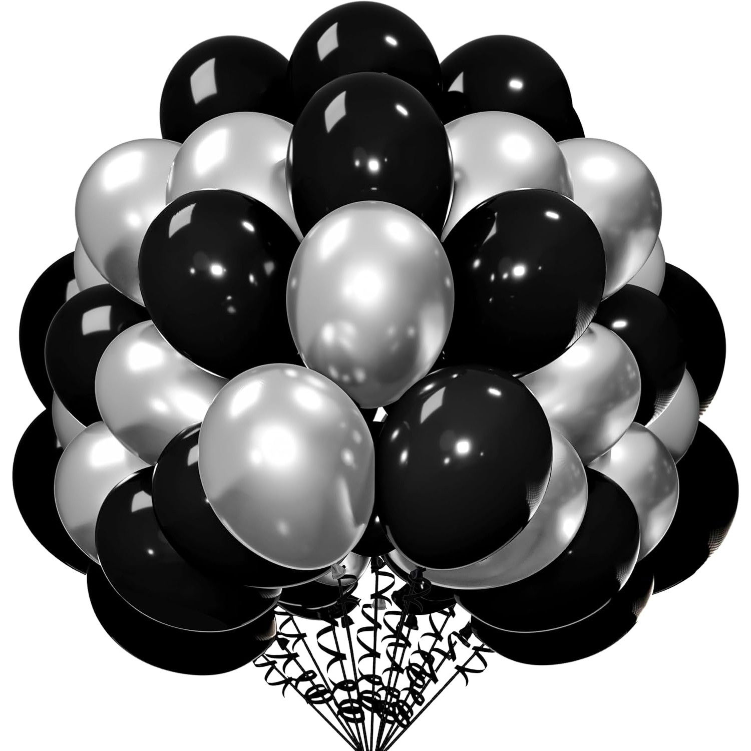 Set 10 Baloane din Latex Chrome, Flippy, Model Party, 23 cm, Negru Argintiu, 2.2 g [8]