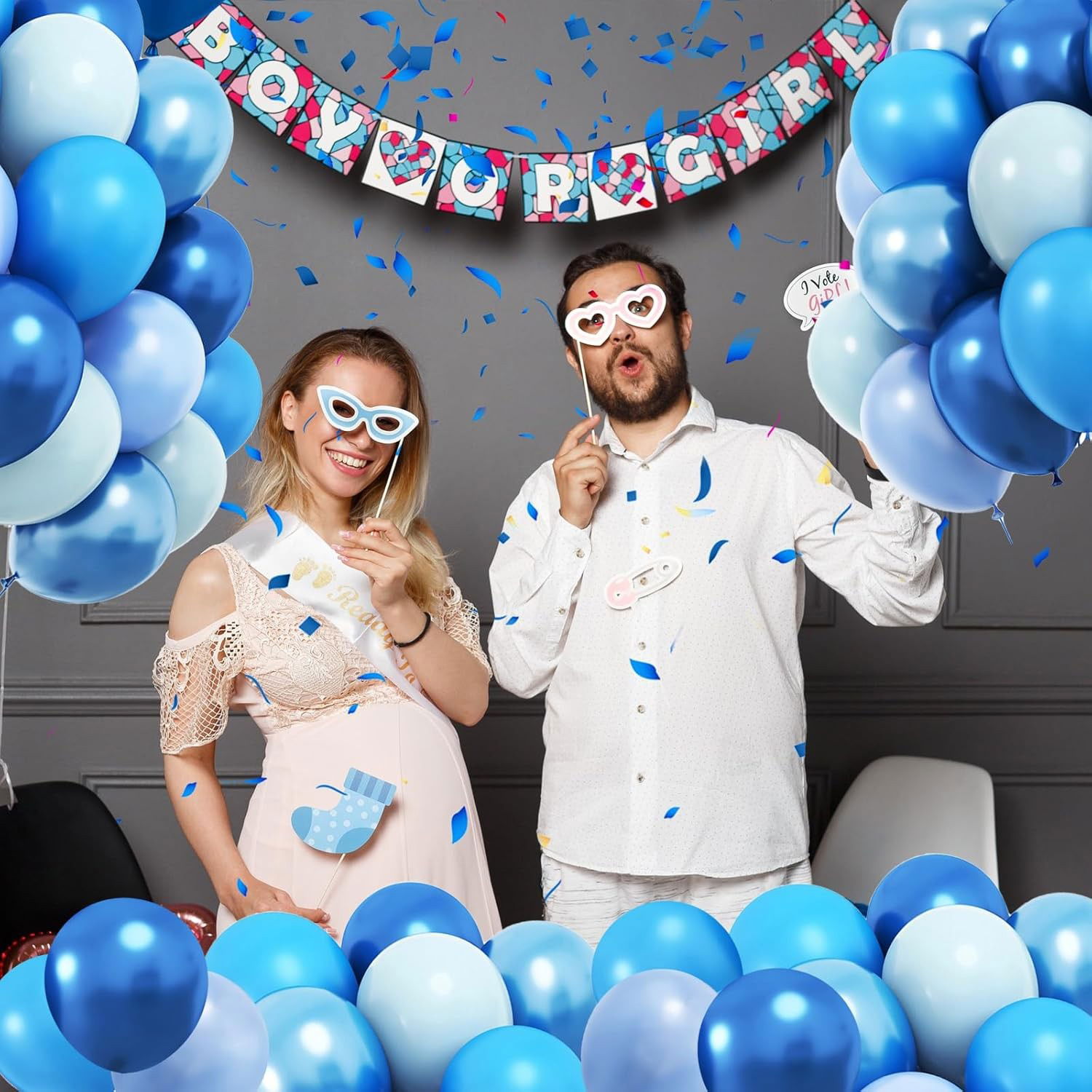 Set 10 Baloane din Latex Chrome, Flippy, Model Party, 23 cm, Diferite Nuante Albastru, 2.2 g [8]