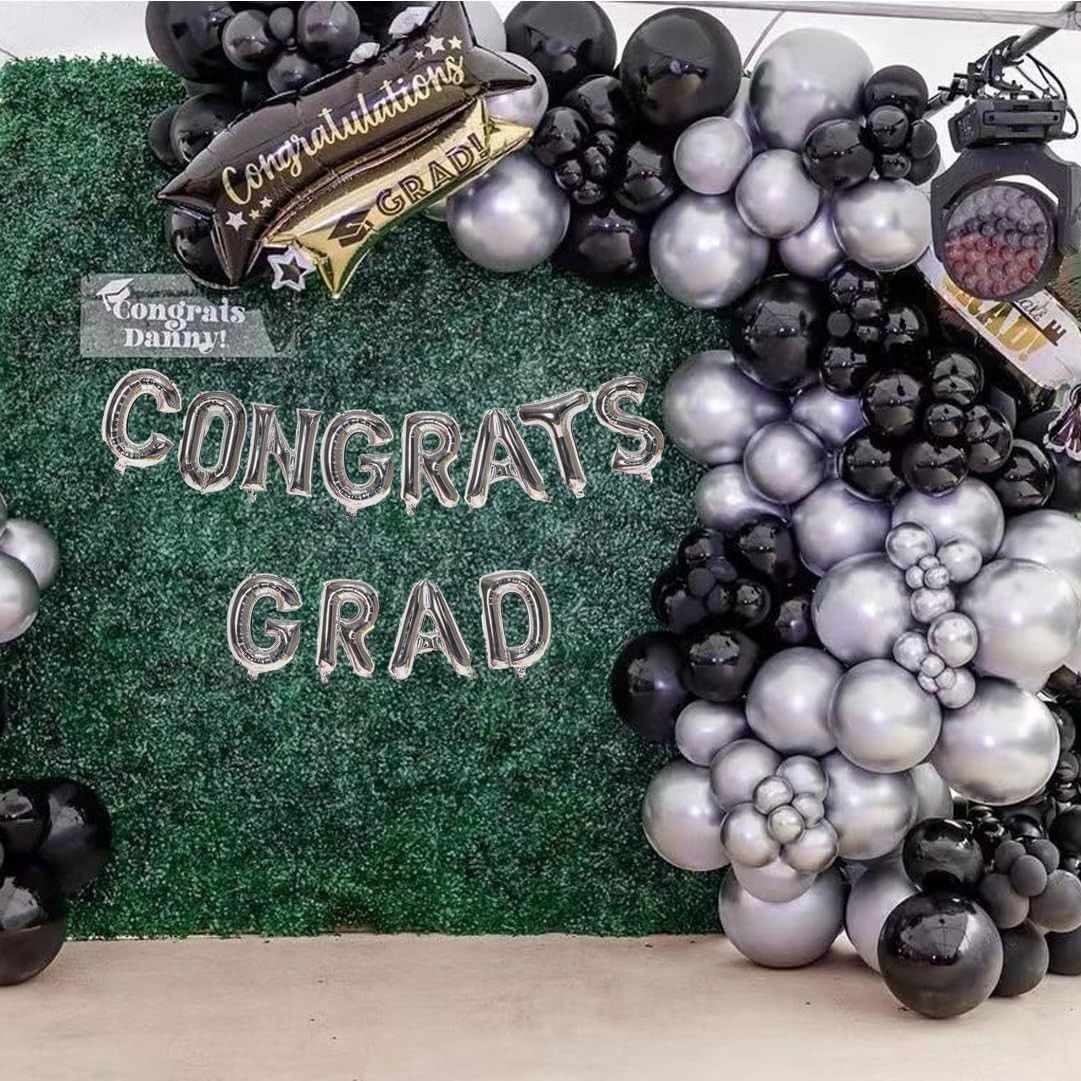 Set 10 Baloane din Latex Chrome, Flippy, Model Party, 23 cm, Negru Argintiu, 2.2 g [7]