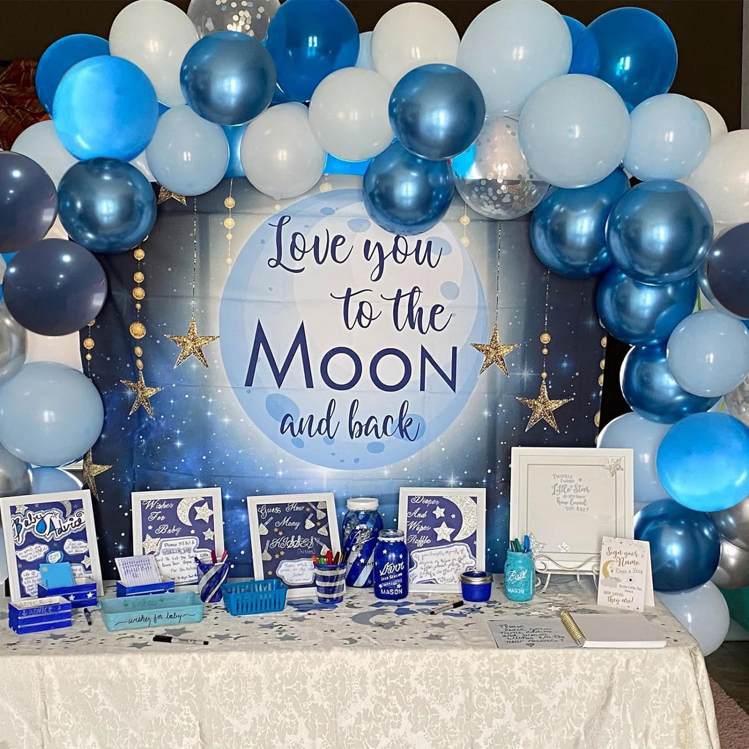 Set 10 Baloane din Latex Chrome, Flippy, Model Party, 23 cm, Diferite Nuante Albastru, 2.2 g [4]