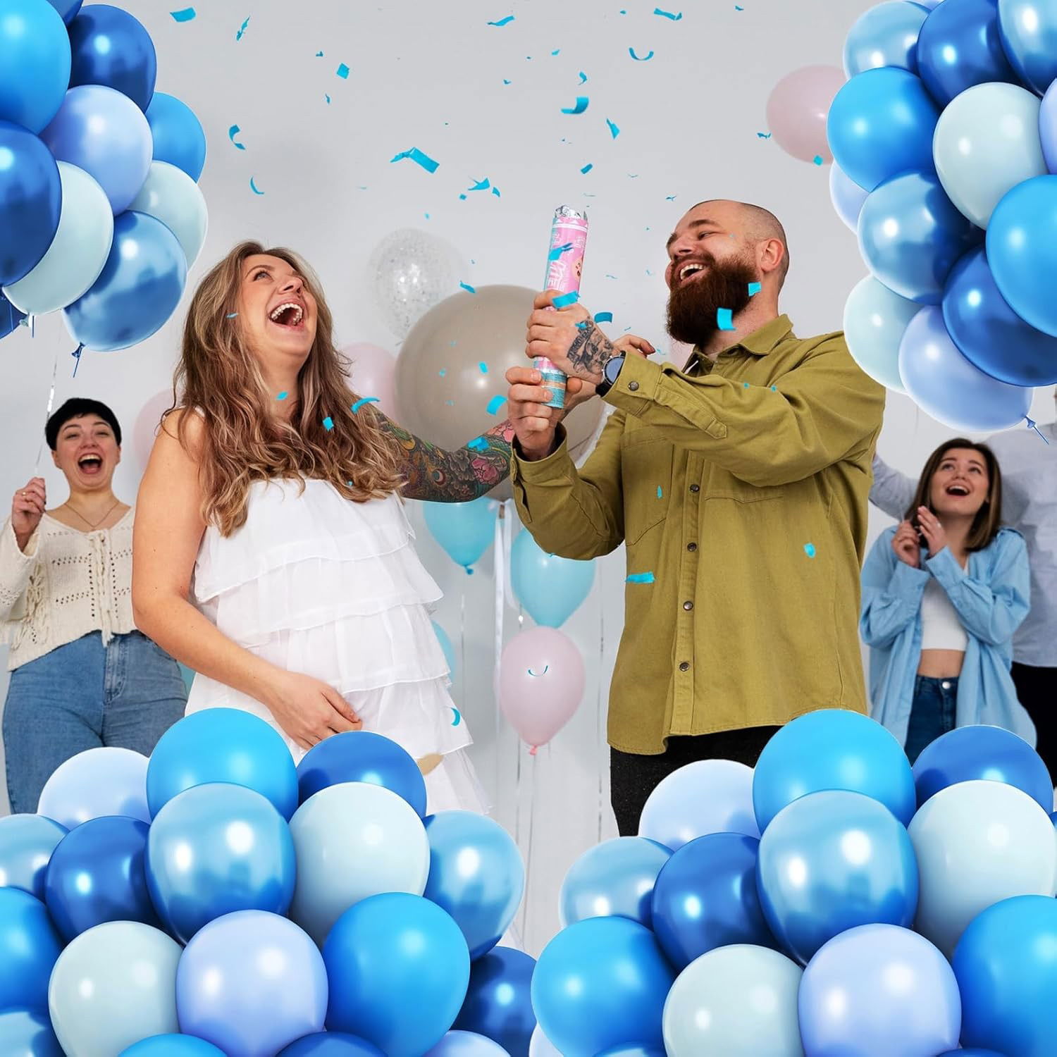 Set 10 Baloane din Latex Chrome, Flippy, Model Party, 23 cm, Diferite Nuante Albastru, 2.2 g [7]