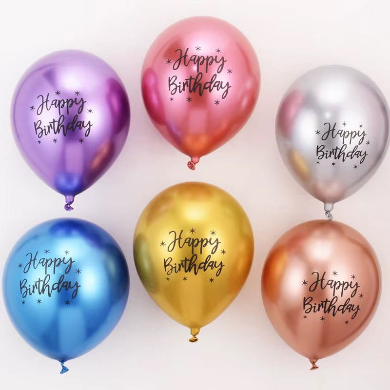 Baloane Latex - Baloane din Latex Metal Cromat, Flippy, set din 10 Baloane, Cu Decoratiuni Printate HAPPY BIRTHDAY, Pentru Petrecere Auriu Argintiu Albastru Rosu Mov, Set Multicolor