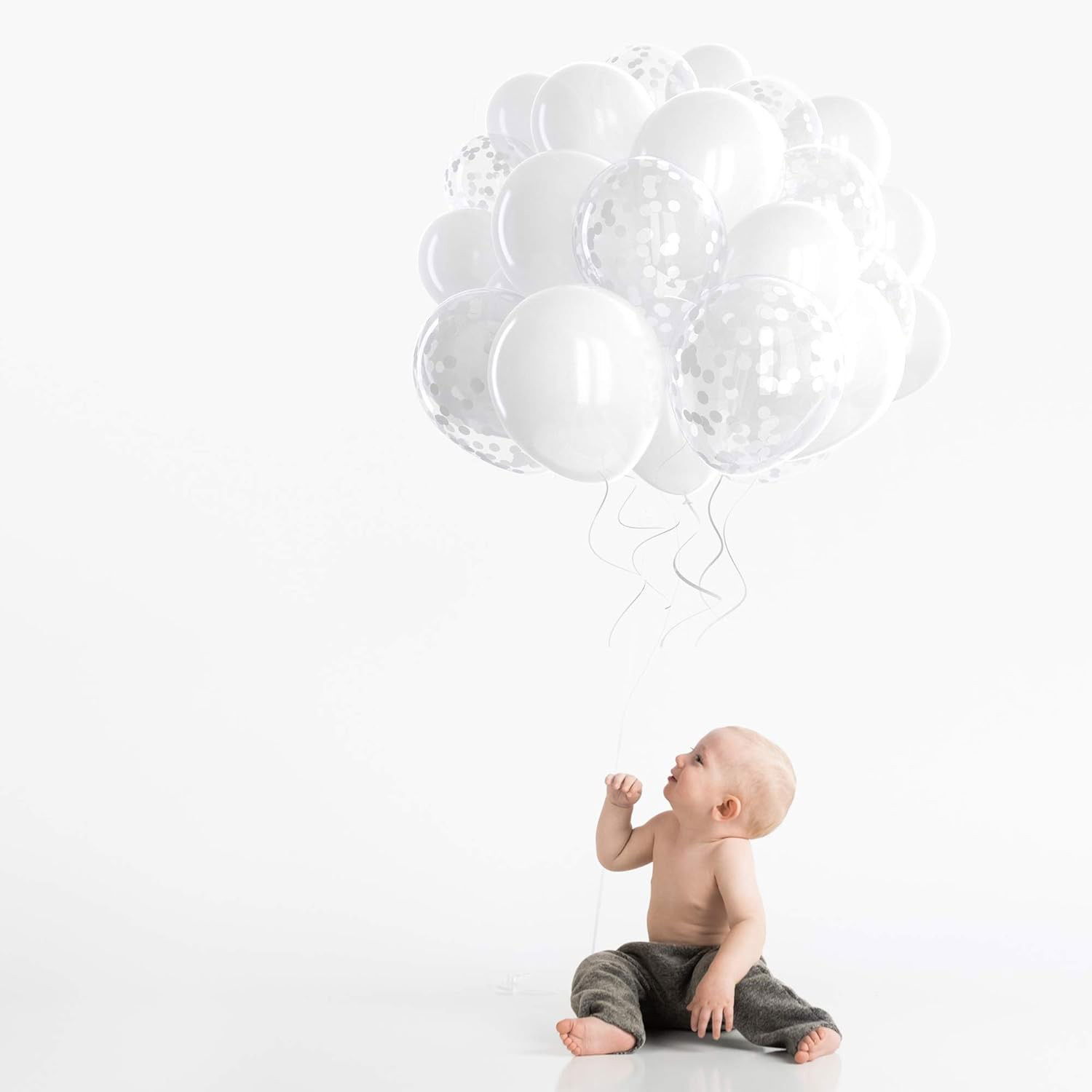 Set 10 Baloane din Latex, Flippy, Model Party, 30 cm, 5x Alb, 5x Transparent Confetti, 2.8 g [3]