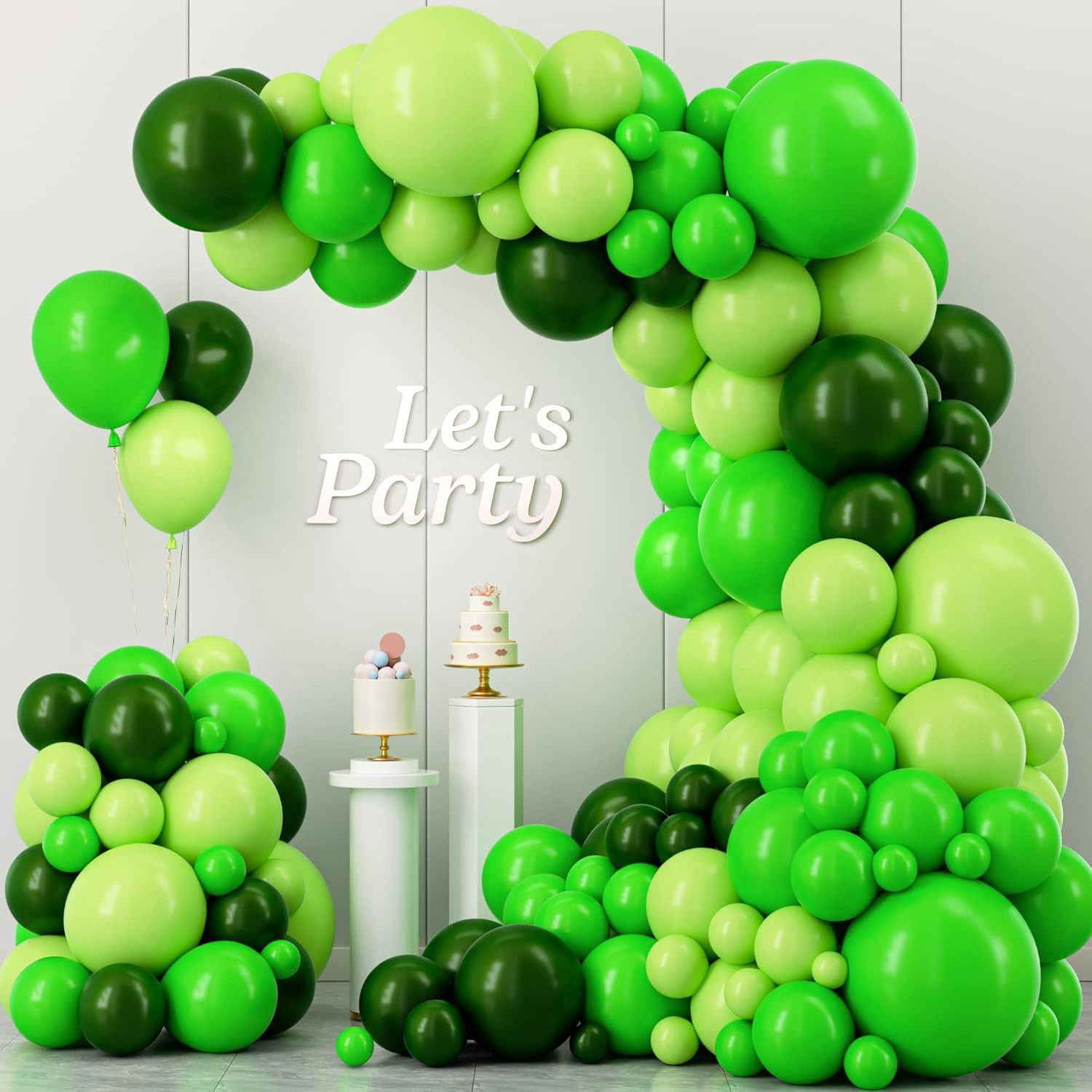 Set 10 Baloane din Latex, Flippy, Model Party, 30 cm, Verde Diferite Nuante, 2.8 g [4]