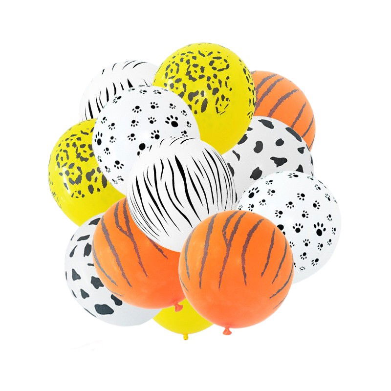Baloane Latex - Set 10 Baloane din Latex, Flippy, Model Party Animal Print, 3x Portocaliu, 3x Galben, 4x Alb, 23 cm, 1.4g