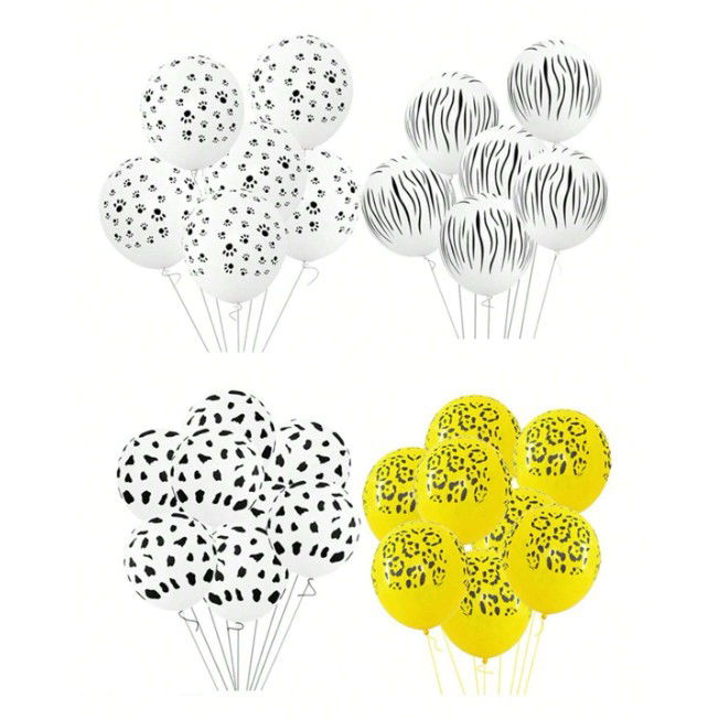 Baloane Latex - Set 10 Baloane din Latex, Flippy, Model Party Animal Print, 3x Portocaliu, 3x Galben, 4x Alb, 23 cm, 1.4g