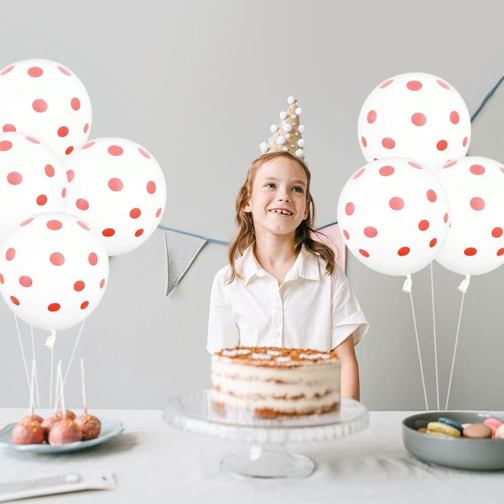 Set 10 Baloane din Latex, Flippy, Model Party cu Buline, 30 cm, Alb si Rosu, 2.8 g [3]