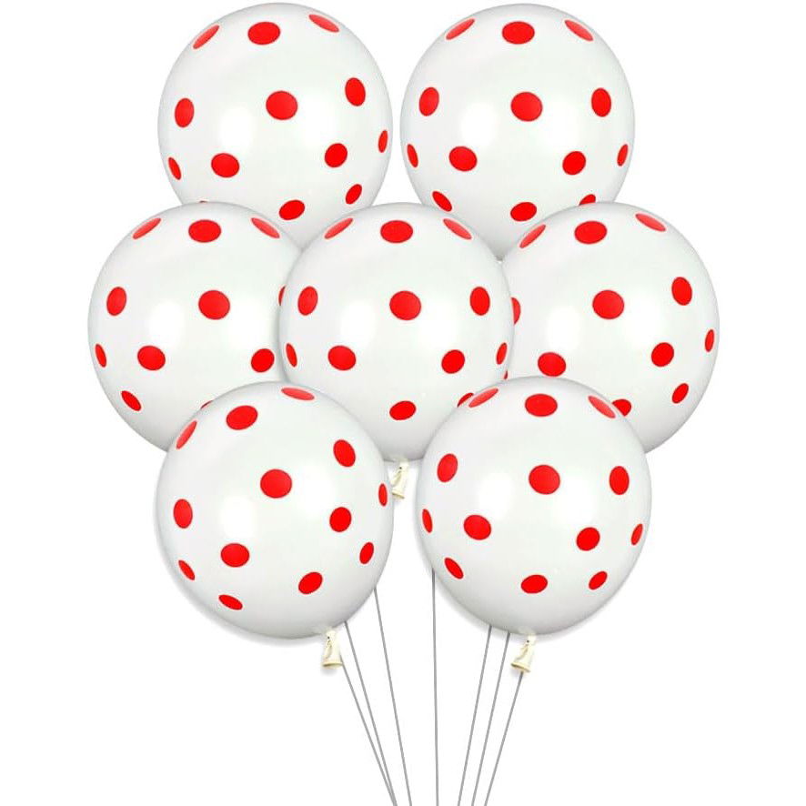 Set 10 Baloane din Latex, Flippy, Model Party cu Buline, 30 cm, Alb si Rosu, 2.8 g [4]