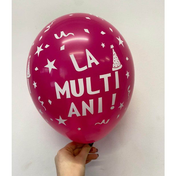 Baloane Latex - Set 10 Baloane din Latex, Flippy, Model Party, La Multi Ani, 23 cm, Roz, 2.2 g