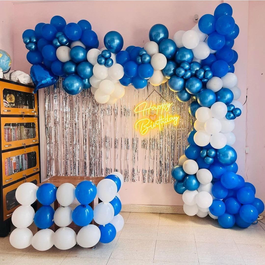 Set 10 Baloane din Latex Metalizate, Flippy, Model Party, Alb, Albastru, Blue, 23 cm, 2.2 g [6]