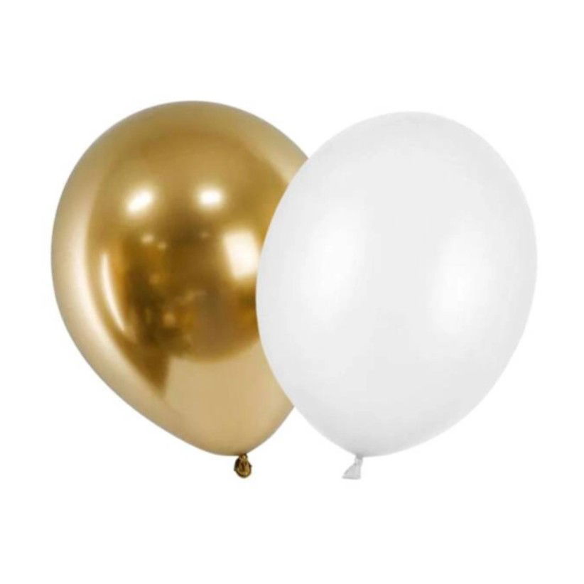 Set 10 Baloane din Latex Metalizate, Flippy, Model Party, 5x Alb, 5x Nude, 23 cm, 2.2 g [5]