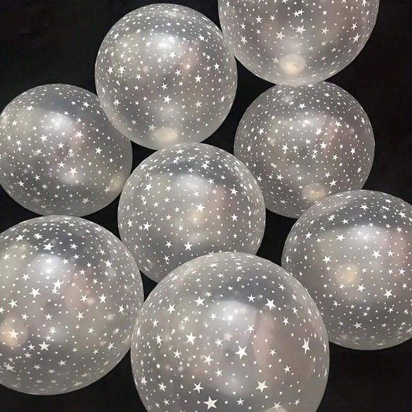 Set 10 Baloane din Latex Transparente, Flippy, Model Party, 30 cm, Stelute Albe, 2.8 g [5]