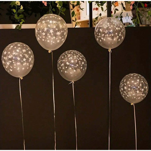 Set 10 Baloane din Latex Transparente, Flippy, Model Party, 30 cm, Stelute Albe, 2.8 g [6]