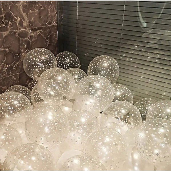 Set 10 Baloane din Latex Transparente, Flippy, Model Party, 30 cm, Stelute Albe, 2.8 g [3]