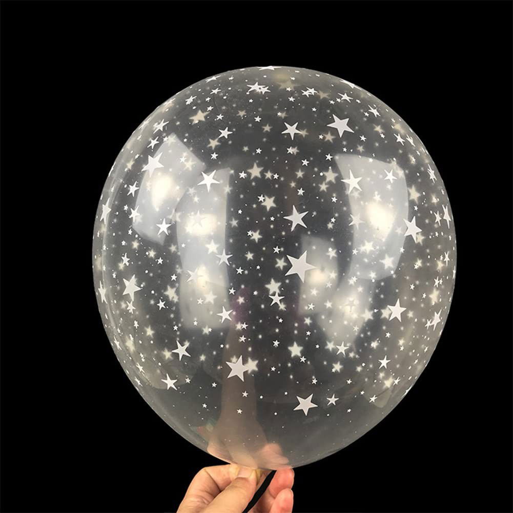 Set 10 Baloane din Latex Transparente, Flippy, Model Party, 30 cm, Stelute Albe, 2.8 g [10]