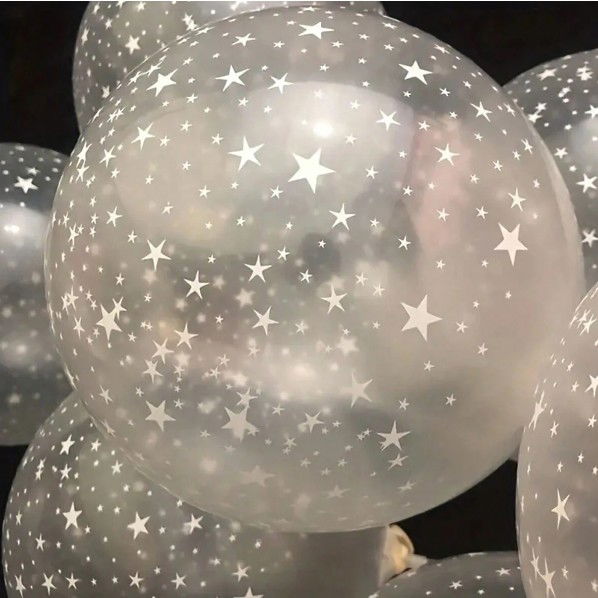 Set 10 Baloane din Latex Transparente, Flippy, Model Party, 30 cm, Stelute Albe, 2.8 g [4]