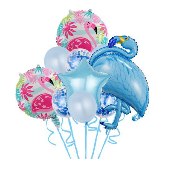 Seturi Baloane Folie - Set Baloane party aniversare, Flippy, din Folie de aluminiu si Latex, set din 10 baloane Flamigo Party, 1 stea, 5 baloane latex, 2 rotunde, 60 -90 cm, Albastru