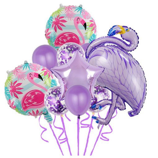 Seturi Baloane Folie - Set Baloane party aniversare, Flippy, din Folie de aluminiu si Latex, set din 10 baloane Flamigo Party, 1 stea, 5 baloane latex, 2 rotunde, 60 -90 cm, Mov