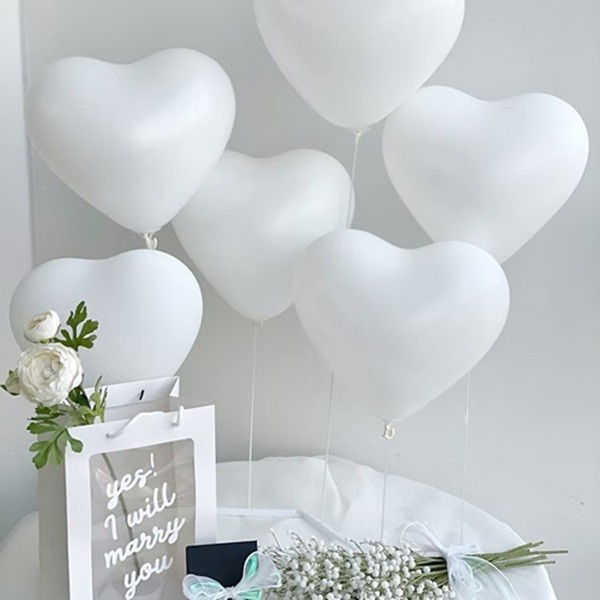 Baloane Latex - Set 10 Baloane, Flippy, Model Inima, din Latex, 25 cm, Alb