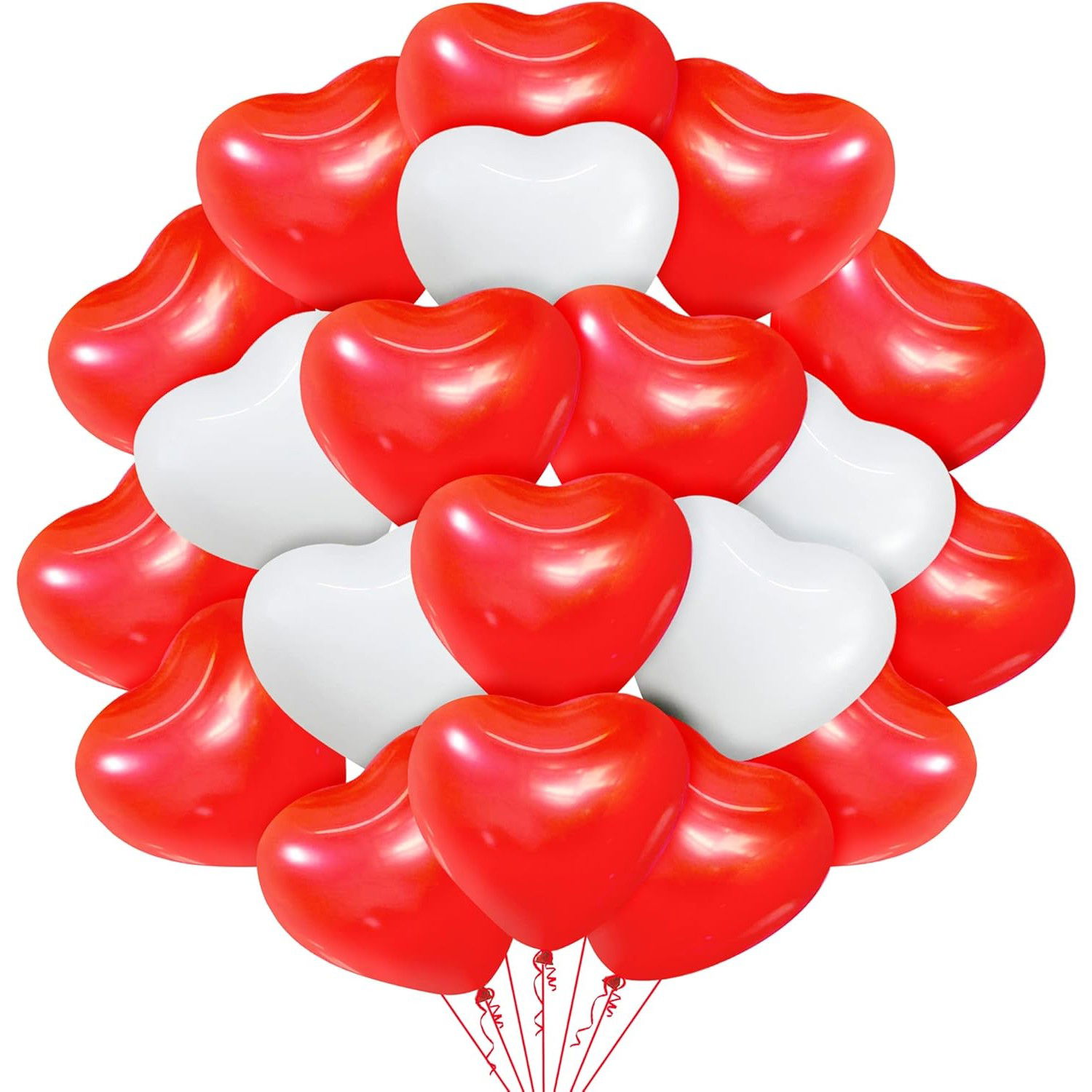 Baloane Latex - Set 10 Baloane, Flippy, Model Inima, din Latex, 25 cm, Alb/Rosu