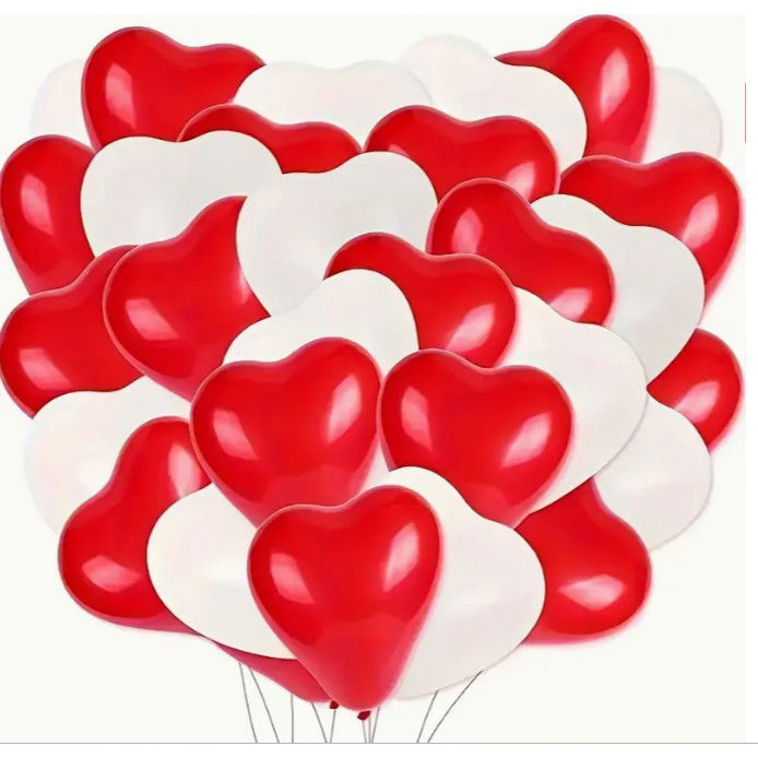Set 10 Baloane, Flippy, Model Inima, din Latex, 25 cm, Alb/Rosu [6]
