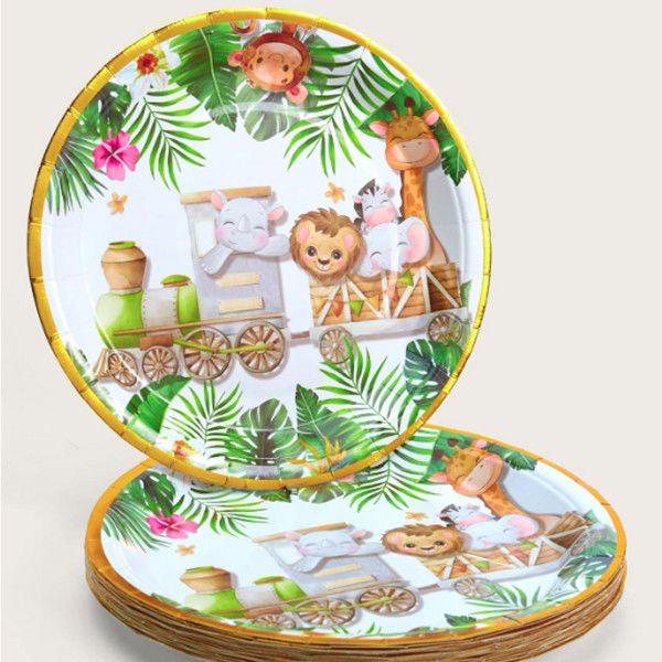 Accesorii Petrecere - Farfurii Cartonate pentru Petreceri, Flippy, Farfurii Cartonate de unica Folosinta pentru Zile de Nastere, Model Safari cu Animale, set 10 buc, Diametru 18 cm, Multicolor
