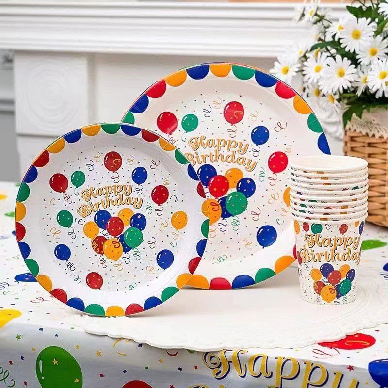 Set 10 Farfurii de Unica Folosinta, Flippy, din Carton, 18 cm, Model Happy Birthday, Multicolor [6]
