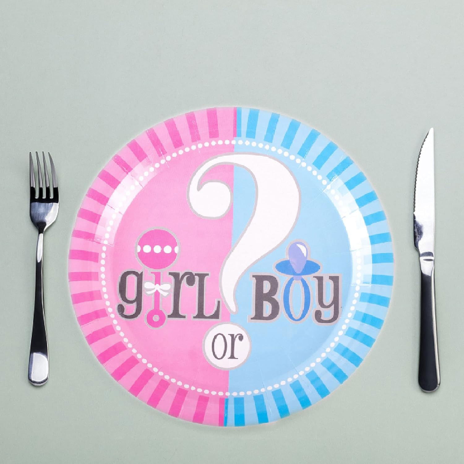 Set 10 Farfurii Gender Reveal, Flippy, Girl or Boy, din Carton, 18 cm, Roz/Albastru [4]
