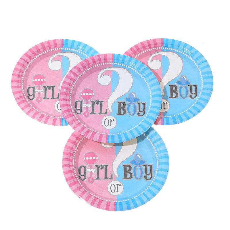Set 10 Farfurii Gender Reveal, Flippy, Girl or Boy, din Carton, 18 cm, Roz/Albastru [6]