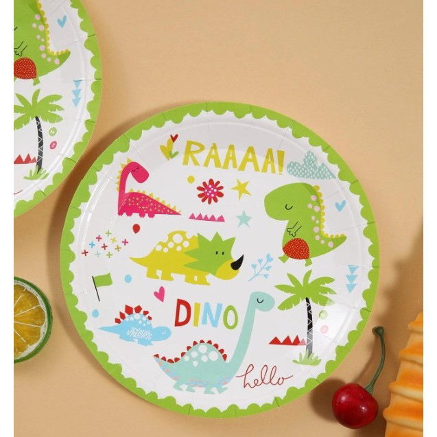 Set 10 Farfurii Petrecere, Flippy, Colectia Dino Park, 23 cm Diametru, din Carton, Multicolor [5]