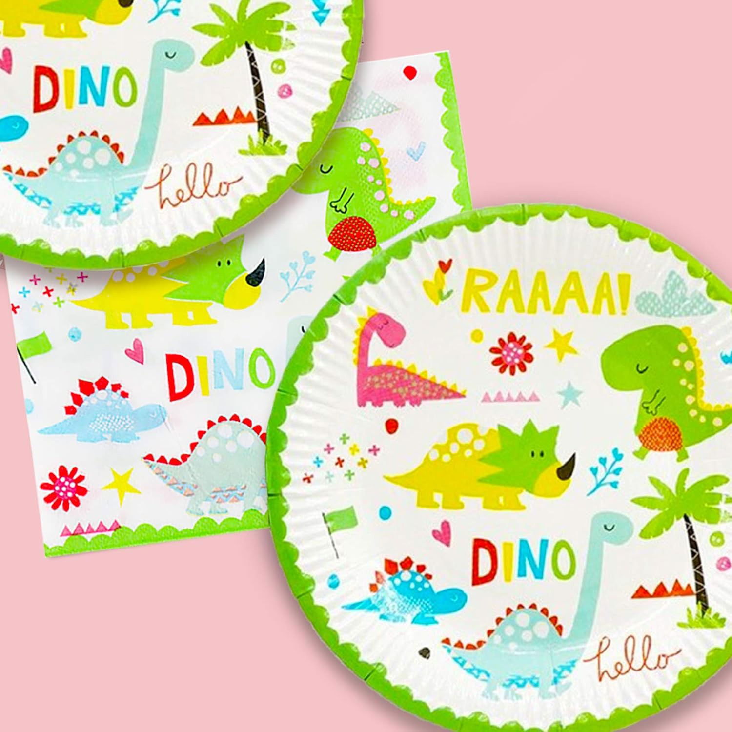 Articole Servire Masa - Set 10 Farfurii Petrecere, Flippy, Colectia Dino Park, 17 cm Diametru, din Carton, Multicolor
