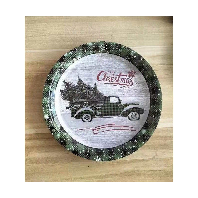 Articole Servire Masa - Set 10 Farfurii Unica Folosinta, Flippy, 23 cm, Model Masina de Craciun, Multicolor