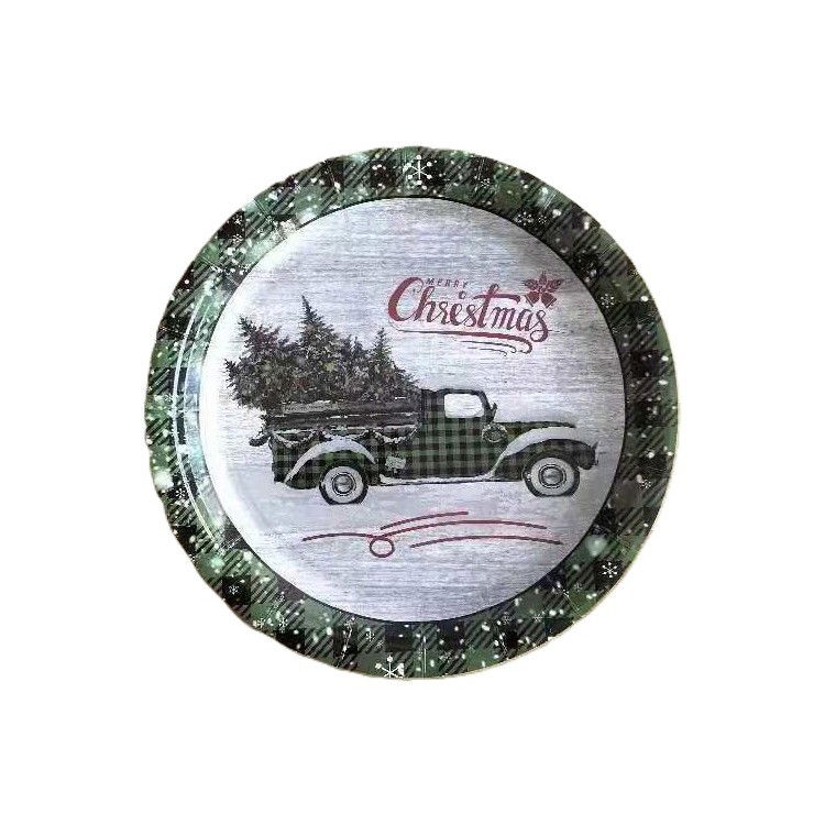 Articole Servire Masa - Set 10 Farfurii Unica Folosinta, Flippy, 23 cm, Model Masina de Craciun, Multicolor