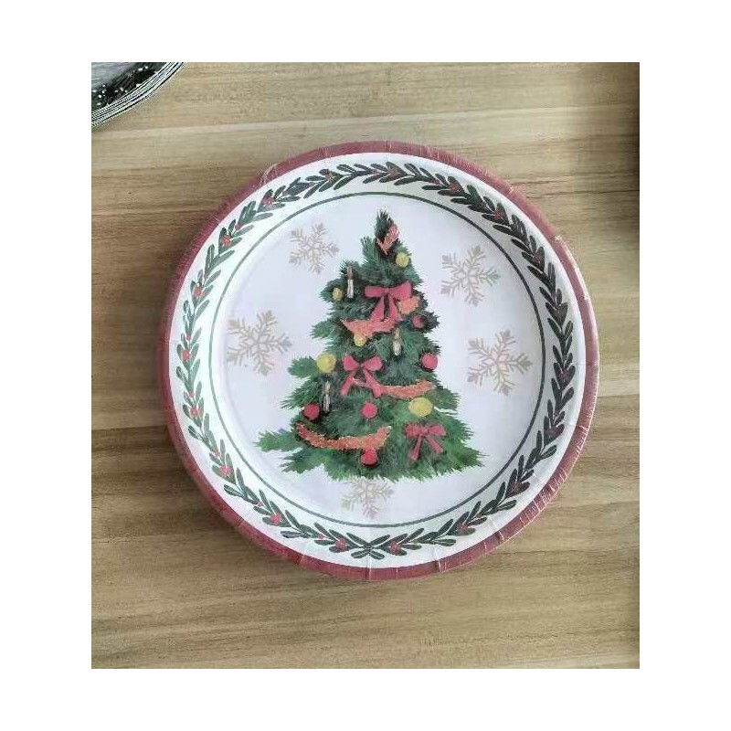 Articole Servire Masa - Set 10 Farfurii Unica Folosinta, Flippy, 23 cm, Model Brad de Craciun, Multicolor
