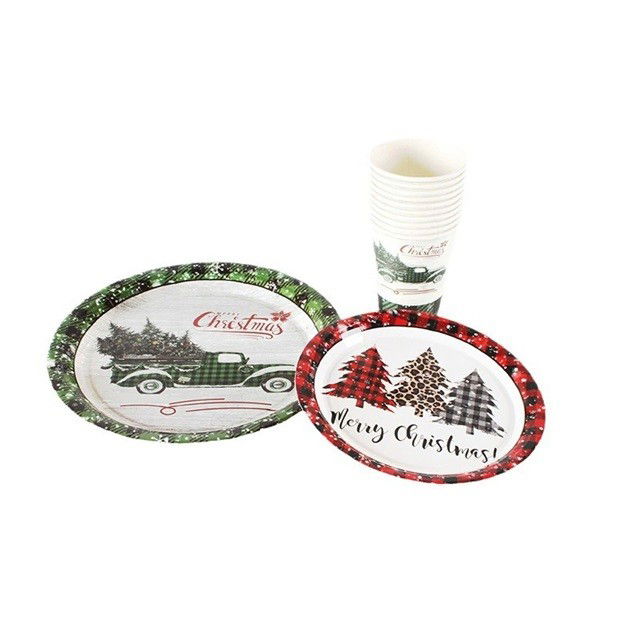 Set 10 Farfurii Unica Folosinta, Flippy, 23 cm, Model Masina de Craciun, Multicolor [3]