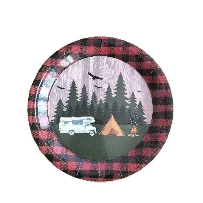 Articole Servire Masa - Set 10 Farfurii Unica Folosinta, Flippy, 23 cm, Model Camping, Multicolor