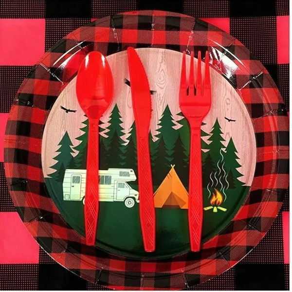 Articole Servire Masa - Set 10 Farfurii Unica Folosinta, Flippy, 23 cm, Model Camping, Multicolor