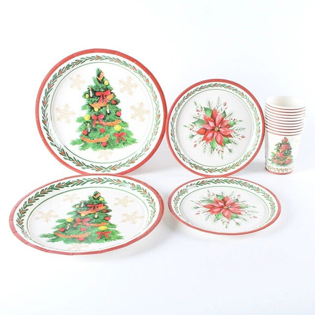 Set 10 Farfurii Unica Folosinta, Flippy, 23 cm, Model Brad de Craciun, Multicolor [3]