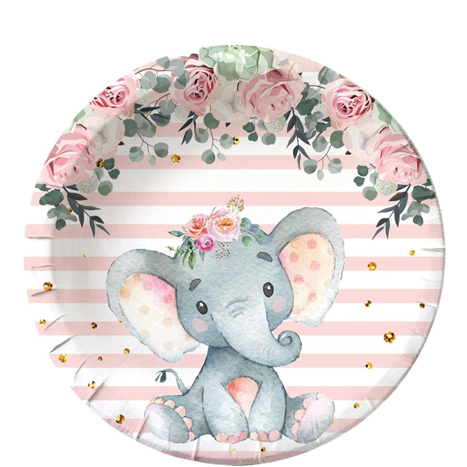 Set 10 Farfurii Unica Folosinta, Flippy, Imprimeu Elefant, din Carton, 17 cm, Roz [3]