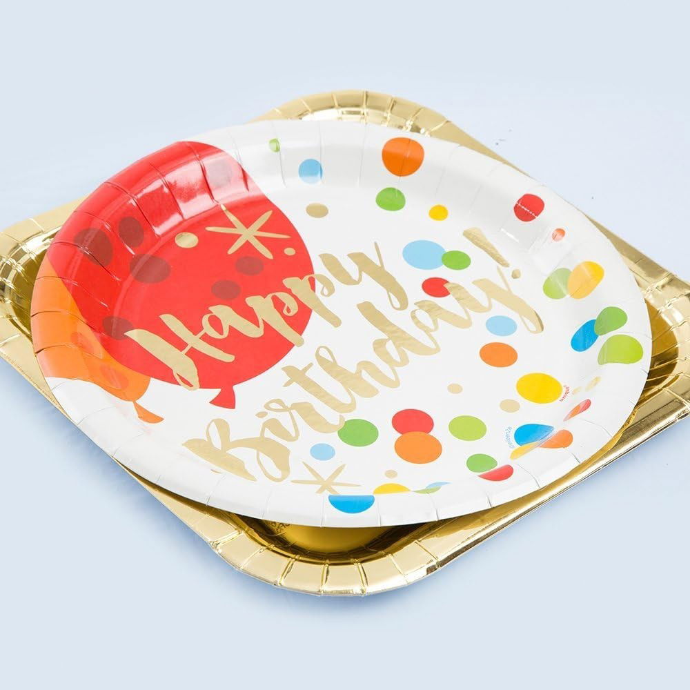 Set 10 Farfurii Unica Folosinta, Flippy, Imprimeu Happy Birthday Buline, din Carton, Diametru 18 cm, Multicolor [3]