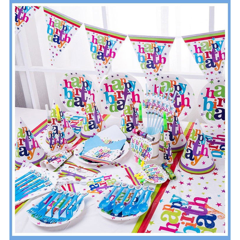 10 - 25 LEI - Set 6 Farfurii Unica Folosinta, Flippy, Imprimeu Happy Birthday, din Carton, Diametru 18 cm, Multicolor