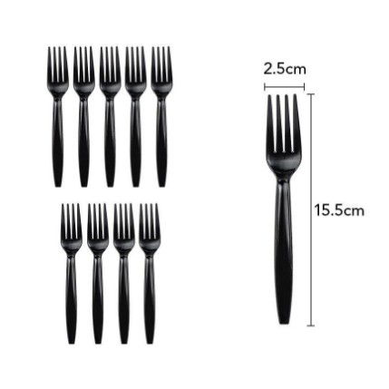 Articole Servire Masa - Set 10 Furculite de Unica Folosinta, Flippy, Plastic, 15.5x2.5 cm, negru