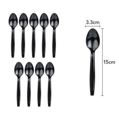Articole Servire Masa - Set 10 Linguri de Unica Folosinta, Flippy, Plastic, 15x3.3 cm, negru