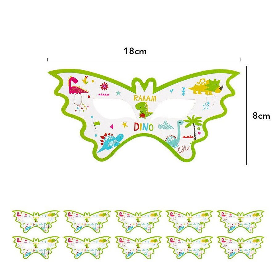 Petrecere - Set 10 Masti Decorative, Flippy, Colectia Dino Park, 18 x 8 cm, din Carton, Multicolor
